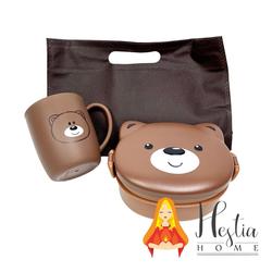 HOME PRO Bundle Lunch Box Bear Brown Set + Gelas Free Dengan Tote Bag - Gelas