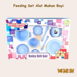 YBS Feeding Set Peralatan Makan Bayi 9in1 Kado Lahiran Bayi Lusty Bunn - Biru
