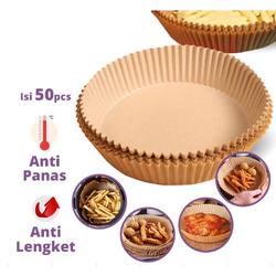 50pcs Kertas Alas Air Fryer Sekali Pakai Anti Lengket - 16cm, brown