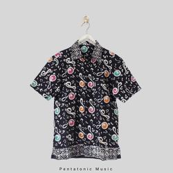 Kemeja Musik Batik Black Music Batik Shirt Baju Unik Not Balok Hitam