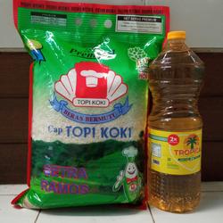 Promo TKT Beras Topi Koki 5 kg dan Minyak Goreng Tropical 2 lt