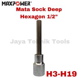 Mata Sock Deep Hexagon 1/2" inch Maxpower Socket Sok Shock Panjang
