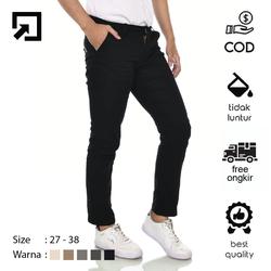 Celana Chino Panjang Pria Premium Slimfit Warna Cream - Black, 29
