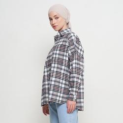 Peternation kemeja flanel wanita wool panjang white plaid oversized Atasan Casual