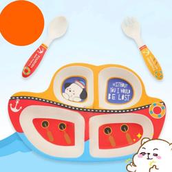 MD - Peralatan Piring Makan Anak Bayi Bamboo Fiber Feeding Set tema Pe - Kapal Merah