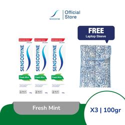 Sensodyne Toothpaste Pasta Gigi Sensitif Nafas Segar Fresh Mint 100gr BELI 3 GRATIS Laptop Sleeve