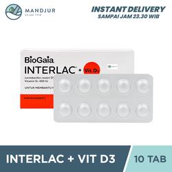 Interlac + Vit D3 10 Tablet Kunyah - Suplemen Kesehatan Saluran Cerna