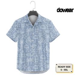 Dowear Baju Kemeja Motif Kekinian Cowok Cewek Bali Pantai Surfing Hawai Jumbo CORAK PANTAI BIRU 373