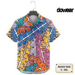 Dowear Baju Shirt Kemeja Pria Wanita Motif Printing Pantai Lengan Pendek Premium DAUN ABSTRAK 338