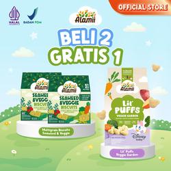 [BELI 2 GRATIS 1] Alamii Multigrain Biscuits - Seaweed & Veggie 2 x 60g / FREE Alamii Lil' Puffs - Veggie Garden 30g / Cemilan Sehat Bayi Anak