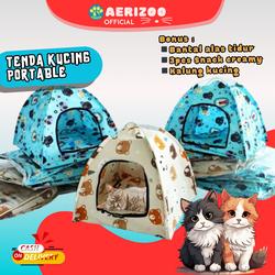 Rumah Kucing Anjing Model Tenda Bonus Bantal Snack dan Aksesoris