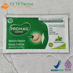 PROMAG SUSPENSI SACHET 10 ML | MENGURANGI GENJALA SAKIT MAAG AKIBAT NYERI ASAM LAMBUNG & ULU HATI | PERIH | MUAL | HYDROTALCITE 400 MG | MAGNESIUM HYDROXIDE 300 MG | SIMETHICONE 100 MG | BOX ISI 6 SACHET CAIR - 1 SACHET