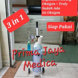 Tabung Oksigen 1 m3, Siap Pakai (Tabung, Regulator, Trolley, Selang)
