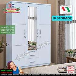 Distrindo - Lemari Pakaian 3 Pintu 2 Laci diluar Cermin Panjang Kualitas Terjamin