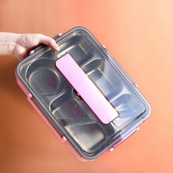 Kotak Makan Stainless / Lunch Box Stainless 4 Sekat Tahan Panas - PINK 5 SEKAT, TANPA NAMA
