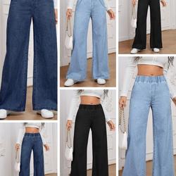 Celana kulot jeans wanita pinggang karet ukuran jumbo Denim Kerja  Panjang Dewasa Loose Hitam