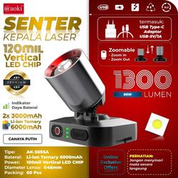 Aoki Senter Kepala Zoom AK-3695A / 3696K Super Terang 1300 Lumen 80 Watt Baterai 6000 mAh