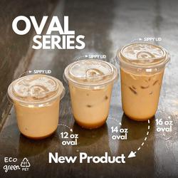 Cup Gelas 14 Oz Oval PET + Tutup Lid Anti Tumpah / Gelas Cup Kopi Teh 12 oz Oval