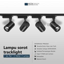 Paket Lampu sorot rel 1.5M isi 4 spotlight track light rell 15 Watt