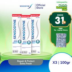 Sensodyne Toothpaste Pasta Gigi Sensitif Repair & Protect Memperbaiki Secara Menyeluruh + Kesegaran Extra Fresh 100gr BELI 3 GRATIS Laptop Sleeve