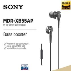 SONY MDR-XB55AP Headset In-Ear dengan Mikrofon & Remote Kontrol Panggilan Bass Ekstra Kualitas Suara Tinggi 12mm Driver Hi-Res Audio