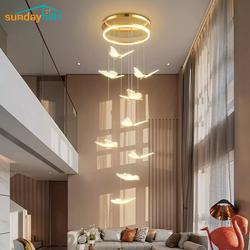 Lampu Gantung Tangga 9 Kepala Emas Lampu Hias Minimalis Modern 3.5meter LED 3 Warna Chandelier Lampu Gantung Kreatif Kupu-kupu Ruang Tamu Dupleks Kamar Tidur Tangga Vila Hotel ash