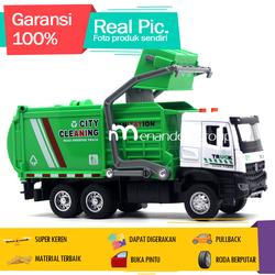 Diecast Miniatur Mainan Mobil Truk Sampah Sanitation Garbage Truck Besi Metal LED