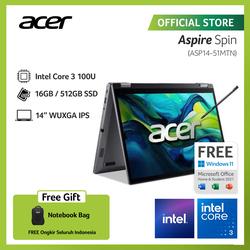 ( FREE STYLUS PEN ) ACER LAPTOP 2 IN 1 ASPIRE SPIN 14 ASP14-51MTN-351C 14" WUXGA INTEL CORE 3 100U RAM 16GB STORAGE 512GB SSD GRAPHICS INTEL 64 EU WINDOWS 11