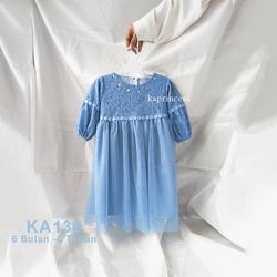 Dress Anak Warna Denim Blue Import 3 4 Tahun Gaun Biru Muda Bayi 0 6 12 Bulan Baju Terbaru Anak Perempuan Perempuan 2024 Kekinian Hari Raya idul Fitri Baju Biru Denim Gamis Brukat KA136