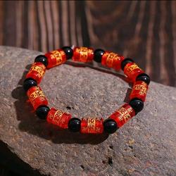 Gelang Batu Giok Hitam Jade Kombinasi Ukir Cina Emas Kristal Siam Merah Keberuntungan & Rejeki Pria / Wanita Asli Fengshui Bracelets Tali Hitam Karet black onyx Bracelets aksesoris penarik rezeki