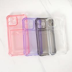 【SatSet.ind】 Transparent Card Case Slot Holder - Soft Case Fullcover for IP  7 8 7+ 8+ X XS XR XSMAX 11 12 13 MINI PRO PROMAX 14 14PLUS 14PRO 14PROMAX 15 black case pink purple Cover Casing Silicon Softcase