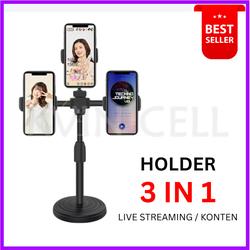 L803 Pegangan Phone Stand Holder HP Multi Docking Screen Live Streaming All Tipe 3 HP Handphone Tripod Meja 3 in 1 Dudukan Livestreaming