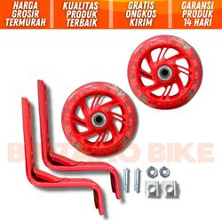 Roda Bantu Sepeda Bearing Ukuran 12 14 16 Inch Lampu Kids Bicycle Training Wheel With Light - merah