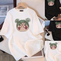 White cartoon short sleeve women's T-shirt 2024 new cotton loose large version half sleeve top