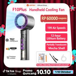 [New] JAMAY F10Plus Kipas Angin Cooling Fan Kipas Hight-Speeds Handheld Mini Fan fast charging 4000mAh large battery 12H ultra long battery life 199-Speed Portable Cooling Adjustable Turbo Fan Digital Display Turbo Kipas LED light strip