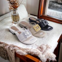 Ladova - Zakiya Sendal Heels Wanita Sandal Slop Hak Sedang 3 cm Kombinasi Aksesoris