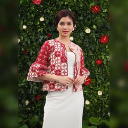 NONA RARA - Vinci Dobi Merah Putih T4438, Baju kerja batik blouse wanita modern
