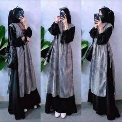 Maxi Aizura Dress Casual Wanita Muslim Gamis Kekinian Bahan Crinkle Airflow Mix Katun Kotak