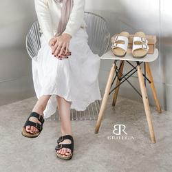 BRILEGA BAILEY Sandal Casual Wanita Dengan Ketinggian Sole 3cm Sandal Puyuh Silang Tersedia Dari ( Ukuran 37 - 40 ) Sendal Puyuh Kokop Wanita Karet Flat simpel hitam kombinasi Antiselip S hitam.cream cewek terbaru Black