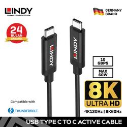 LINDY 5m USB-C Aktivkabel USB 3.2 Gen 2 – 10 Gbit/s, 60W Power Delivery, DisplayPort 1.4 Support