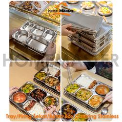 HomeMaster Tray/Baki/Piring/Catering/Bekal/Food Court/Canteen/Kantin/Bento Box Stainless SUS304 Sekat/Partition 4/5 dengan/with Tutup Stainless/Plastik TST