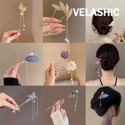 VELASHIC (2025 new) Jepit Rambut Tassel Mutiara Logam Ancient Rumbai Pernikahan /Premium Sense Garpu Rambut Gaya Elegan Hiasan Kepala Bridal Wedding Gift Hairpin Wanita H003