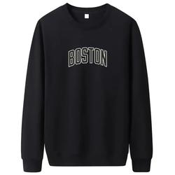 Sweater Crewneck BOSTON pria hitam putih abu Fleece Hoodie Panjang Distro Cowok Tebal Keren