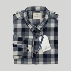 Peternation kemeja pria flanel wool basic panjang regular fit High Kerah Casual Kotak