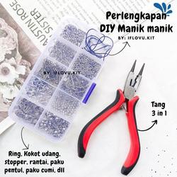 Set Bahan DIY Manik Manik Set Meronce Gelang Kalung + Tang Aksesoris 3 in 1 Multifungsi | Kodokan Ring Stopper Kokot Udang Rantai Kuku Lada Manik Manik Kerajinan Aesthetic