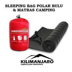 Paket Super Hemat Sleeping Bag Polar Bulu Tebal & Matras Spon Camping - Hitam