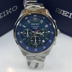 Seiko Men's Chronograph Stainless Steel Band Watch SKS585P1 (Silver \u0026 Blue)