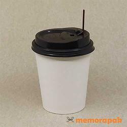 Paper Cup 8 oz - Hot Cup + Tutup Hitam + Stirrer