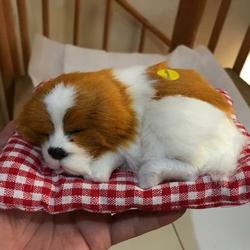 Boneka Anjing Tidur Lucu Dengan Suara Untuk Pajangan - Putih Cokelat