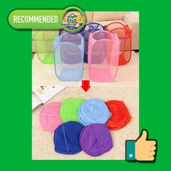 Keranjang Baju Kotor Lipat Polos Warna Warni Laundry Cucian Jaring
